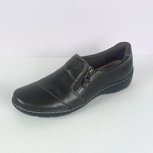 Clarks Cora Harbor Loafers Shoes Size 9.5 Dark Brown Leather Side Zip Comfort